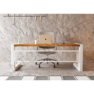 Alfa Açık Ceviz Renk Masif Ağaç Ofis Ve Çalışma Masası 100x260 cm
