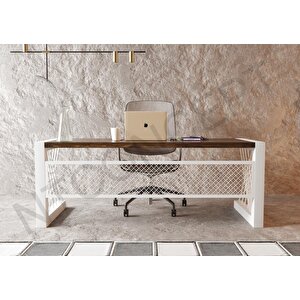 Alfa Koyu Ceviz Renk Masif Ağaç Ofis Ve Çalışma Masası 85x260 cm
