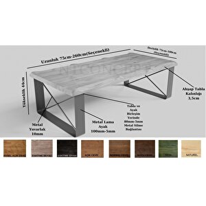 Sui Lama X Ayak Masif Ahşap Sehpa 220 cm