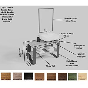 Sina Ayna Çerçeveli Masif Ahşap Lavabo Dolabı Hilton - 80 Cm