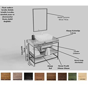 Liv Ayna Çerçeveli Masif Ahşap Lavabo Dolabı Hilton - 90 Cm