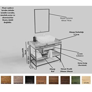 Liv Ayna Çerçeveli Masif Ahşap Lavabo Dolabı Hilton - 110 Cm