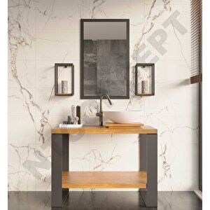 Sina Ayna Çerçeveli Masif Ahşap Lavabo Dolabı Hilton - 130 Cm