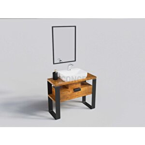 Mina Ayna Çerçeveli Masif Ahşap Lavabo Dolabı Hilton - 90 Cm