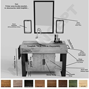 Arwen Ayna Çerçeveli Masif Ahşap Lavabo Dolabı Hilton - 130 Cm