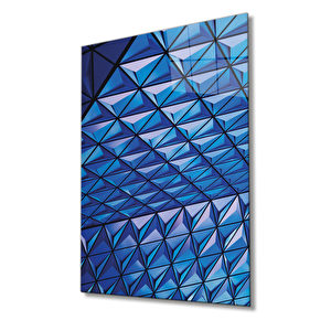 Mavi Geometrik Mimari Cam Tablo 36x23 cm