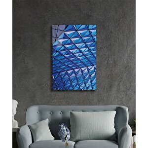 Mavi Geometrik Mimari Cam Tablo 36x23 cm