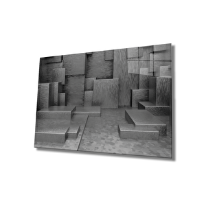 Siyah Geometrik Mimari Cam Tablo 36x23 cm