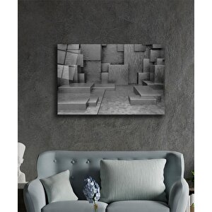 Siyah Geometrik Mimari Cam Tablo 36x23 cm