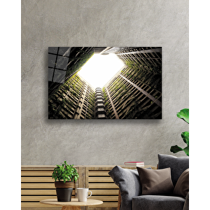 Balkonlu Geometrik Bina Cam Tablo 50x70 cm