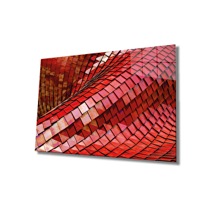 Kırmızı Geometrik Mimari Cam Tablo 36x23 cm