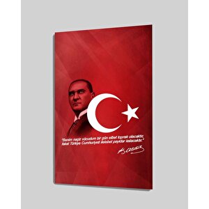Atatürk Ve Bayrak Cam Tablo 36x23 cm
