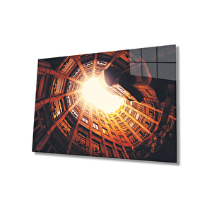 Geometrik Turuncu Bina 4mmcam Tablo Dayanıklı 36x23 cm
