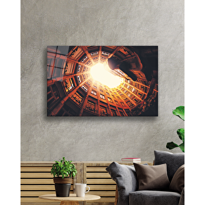 Geometrik Turuncu Bina 4mmcam Tablo Dayanıklı 36x23 cm