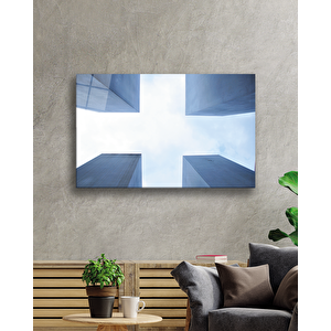 Mavi Aşağıdan Yukarı Doğru Geometrik Cam Tablo 50x70 cm
