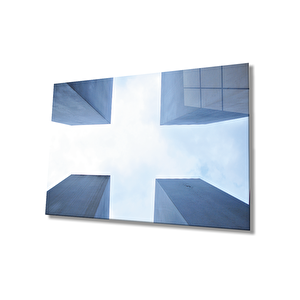 Mavi Aşağıdan Yukarı Doğru Geometrik Cam Tablo 90x60 cm