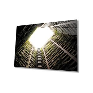 Balkonlu Geometrik Bina Cam Tablo 36x23 cm