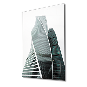 Siyah Beyaz Cam Kaplı Geometrik Bina Cam Tablo 36x23 cm