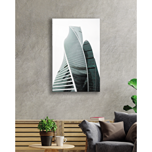 Siyah Beyaz Cam Kaplı Geometrik Bina Cam Tablo 36x23 cm