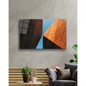 Kahverengi Mavi Geometrik Cam Tablobrown Blue 36x23 cm