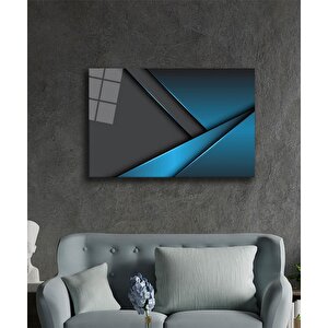 Siyah Ve Mavi Geometrik Mimari Cam Tablo 50x70 cm