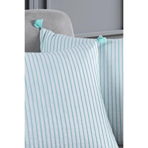 Pompoms 2'li Dekoratif Kırlent Kılıfı Yastık Kılıfı %100 Pamuklu 44x44 Cm Mint