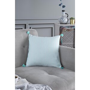 Pompoms 2'li Dekoratif Kırlent Kılıfı Yastık Kılıfı %100 Pamuklu 44x44 Cm