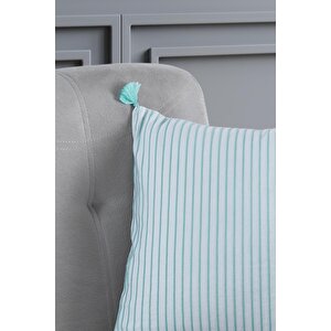 Pompoms 2'li Dekoratif Kırlent Kılıfı Yastık Kılıfı %100 Pamuklu 44x44 Cm