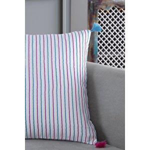 Pompoms 2'li Dekoratif Kırlent Kılıfı Yastık Kılıfı %100 Pamuklu 44x44 Cm