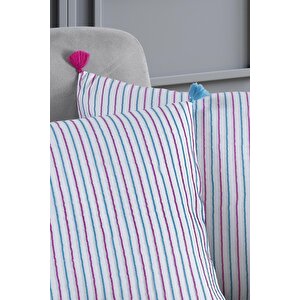 Pompoms 2'li Dekoratif Kırlent Kılıfı Yastık Kılıfı %100 Pamuklu 44x44 Cm