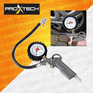 Proxtech  Kompresör Saatli Lastik Şişirme, 15 Mt spiral Hortumu,hava Tabancası  Hava Recor Paket Set