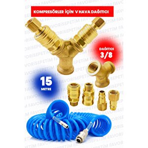 Yüksek Kalite Havalı Kompresörler Için 2'li Dağıtıcı Ve Hava Giriş Rekorları 3/8'' 15 Metre Hortum