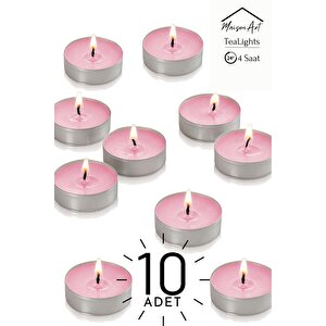 10 Adet | Gül Kokulu Tealight Mum | 4 Saat Yanar | Dekoratif Mumluk Mumu