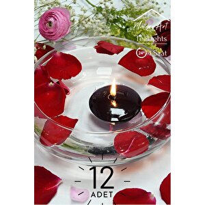 Float | Siyah 12 Adet Yüzen Mum | 4 Saat Yanan Tea Light Mum | Kokusuz Terapi Mumu