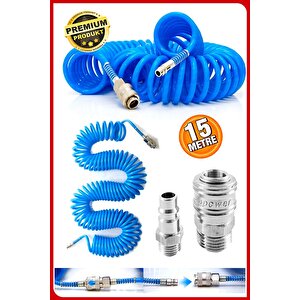 Havalı Yüksek Kalite Kompresör Spiral Hava Hortumu 8 Mm 15 Metre Hava Jakı Kompresör Recor Paket