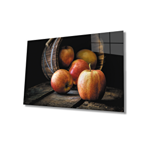 Sepet Elma Natürmort Meyve Cam Tablo 36x23 cm