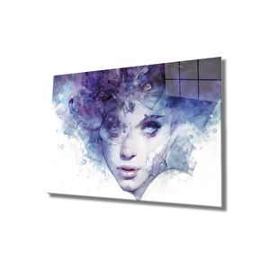 Kadınlar Kelebek Saç Cam Tablo 50x70 cm