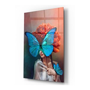Kadın Ve Kelebek Cam Tablo 50x70 cm