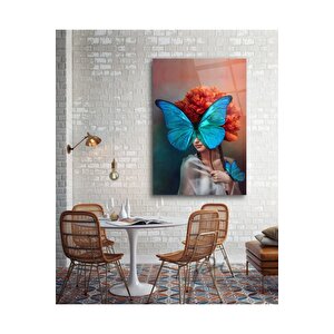 Kadın Ve Kelebek Cam Tablo 50x70 cm