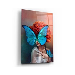 Kadın Ve Kelebek Cam Tablo 50x70 cm
