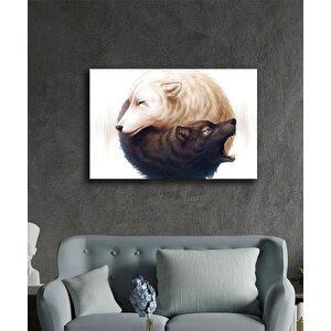 Kurtlar İllüstrasyon Cam Tablo Wolfs Illustration Art 110x70 cm
