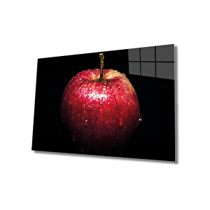 Kırmızı Elma Cam Tablo Red Apple Art 36x23 cm