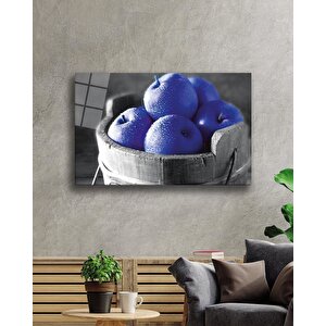 Mavi Elmalar Cam Tablo Blue Apples Wall Hanging 50x70 cm