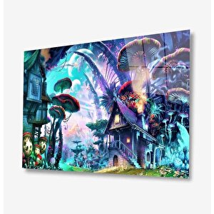 Mantar Soyut Cam Tablo 90x60 cm