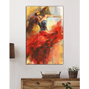 Kırmızı Balerin Cam Tablo Ev Ve Ofis Duvar Dekoru 50x70 cm