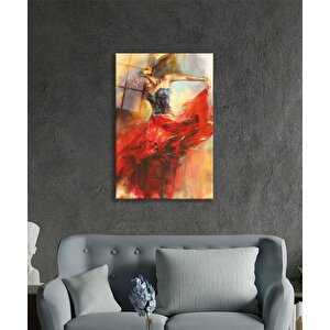 Kırmızı Balerin Cam Tablo Ev Ve Ofis Duvar Dekoru 50x70 cm