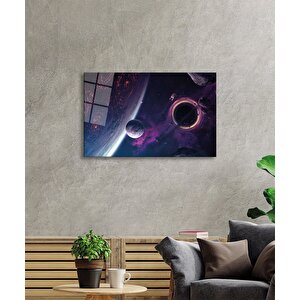 Uzay Evren Cam Tablo Ev Ve Ofis Duvar Dekoru 90x60 cm