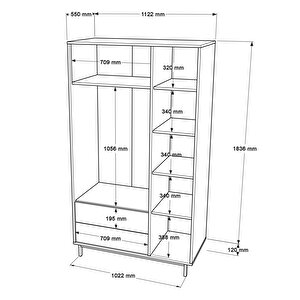 Robin Home Lidya Gardırop 3 Kapı 2 Çekmece Metal Ayaklı Uv Baskı 196cm Sepet-jüt