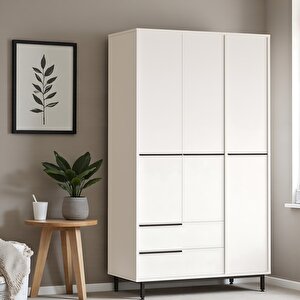 Gardırop 3 Kapı 2 Çekmece Metal Ayaklı 196cm Beyaz
