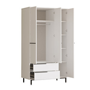 Robin Home Lidya Gardırop 3 Kapı 2 Çekmece Metal Ayaklı 196cm Beyaz